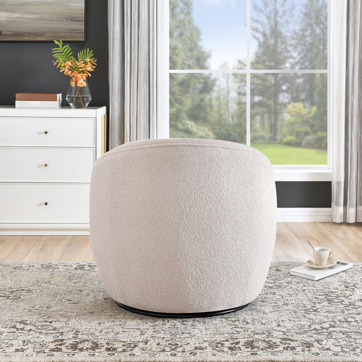 Roundhill Furniture Galleria 360 Swivel Teddy Sherpa Barrel Chair, Beige Roundhill Furniture