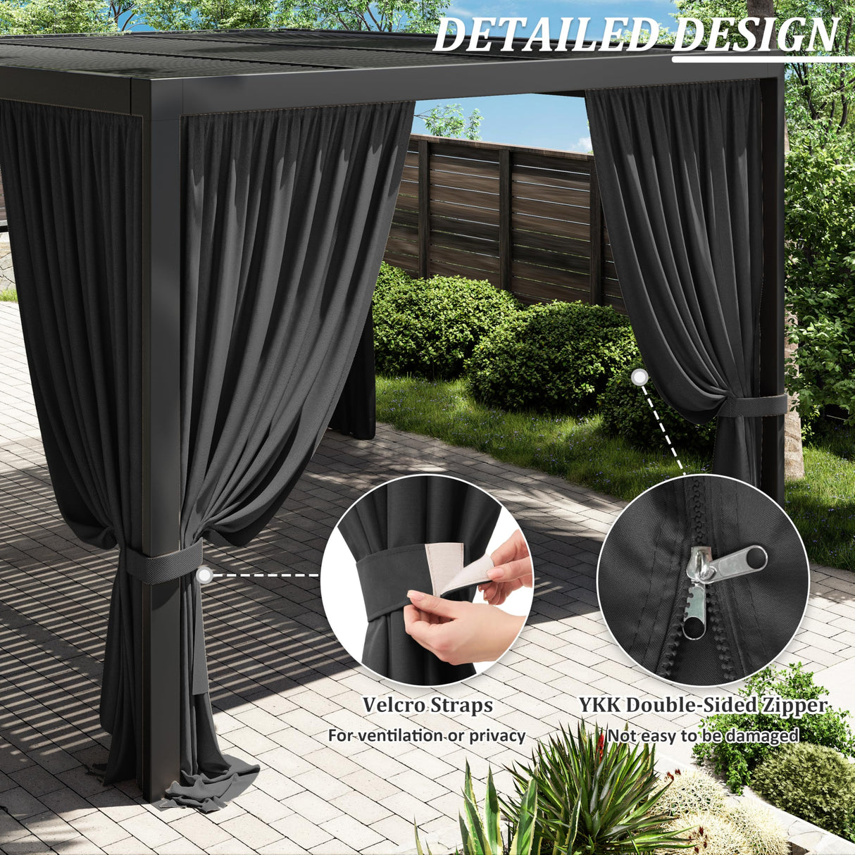 Kimunuk Gazebo Universal Replacement Privacy Curtain,12'X14' Gazebo Outdoor Waterproof Curtains, 4-Panels Sidewall Curtains with Double Zipper for Patio, Garden and Backyard (Only Curtains, Black) Kimunuk