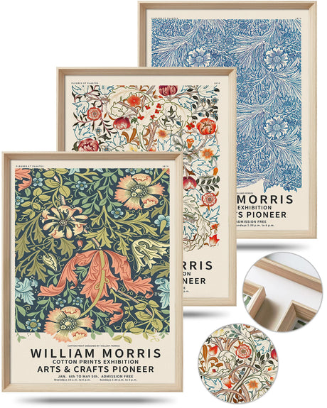 UPWOIGH Framed Wall Art, William Morris Wood Canvas Wall Art,16x12in Cotton Pattern Vintage Poster Wall Decor Aesthetic for Living Room Bedroom, Morris Art-framed-41, 16x12in UPWOIGH