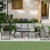 HOMREST 7 Piece Outdoor Sectional Patio Conversation Set,5 Seats Metal Outdoor Patio Furniture Set, All Weather Outdoor Couch Set with 2 Ottoman,3-Seats Sofa,Love Seat,Side Table for Deck, Lawn(Grey) HOMREST