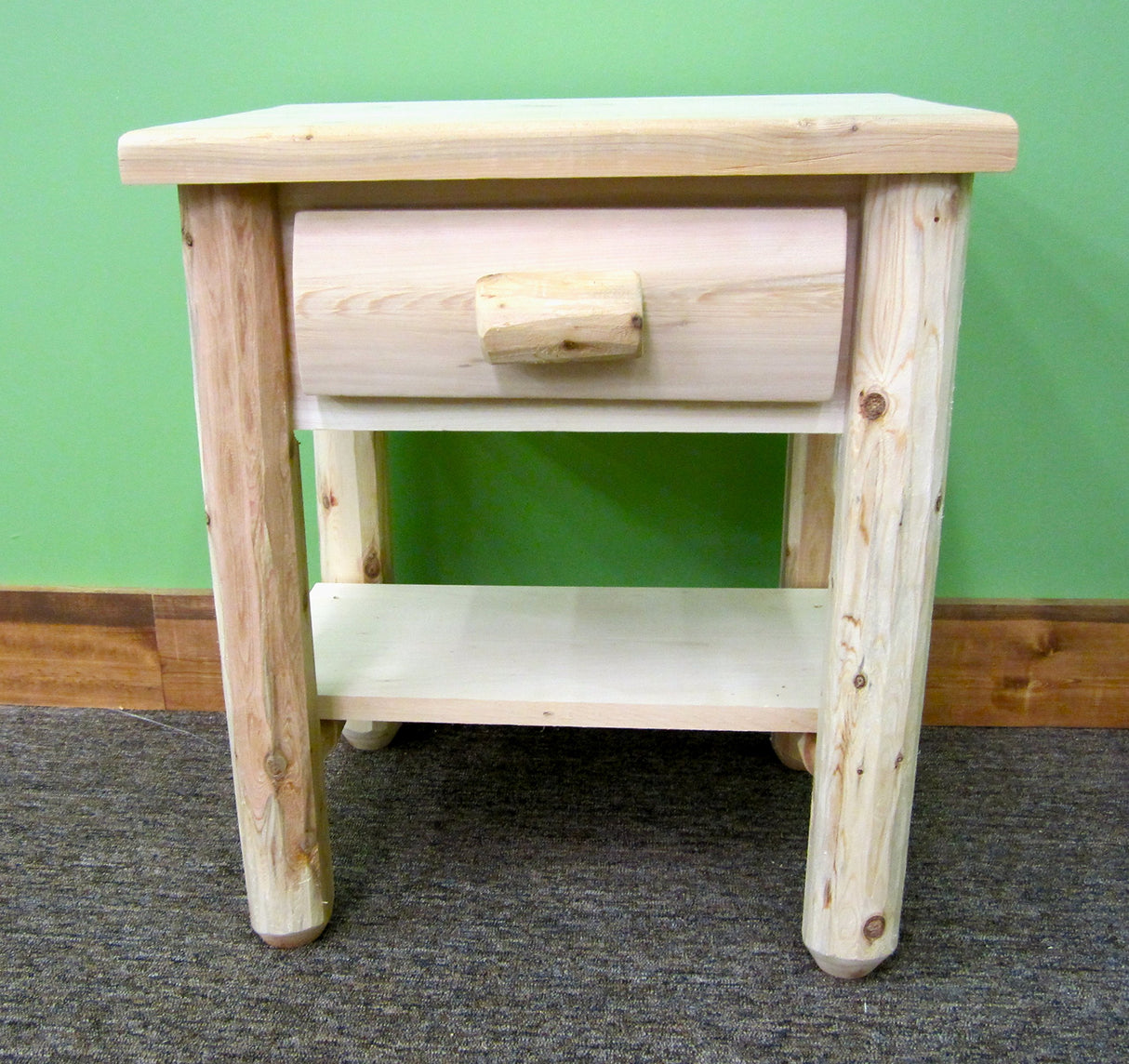 Midwest Log Furniture White Cedar Log Nightstand [1 Drawer] - Unfinished/Dovetailed/Solid Wood/Amish Handcrafted in USA Midwest Log Furniture