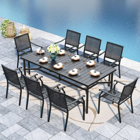 Sophia & William Patio Table and Chairs Set, Outdoor Dining Set for 8, 9 Piece Metal Patio Furniture, 82.7" Black Rectangular Table(Beehive) Sophia & William