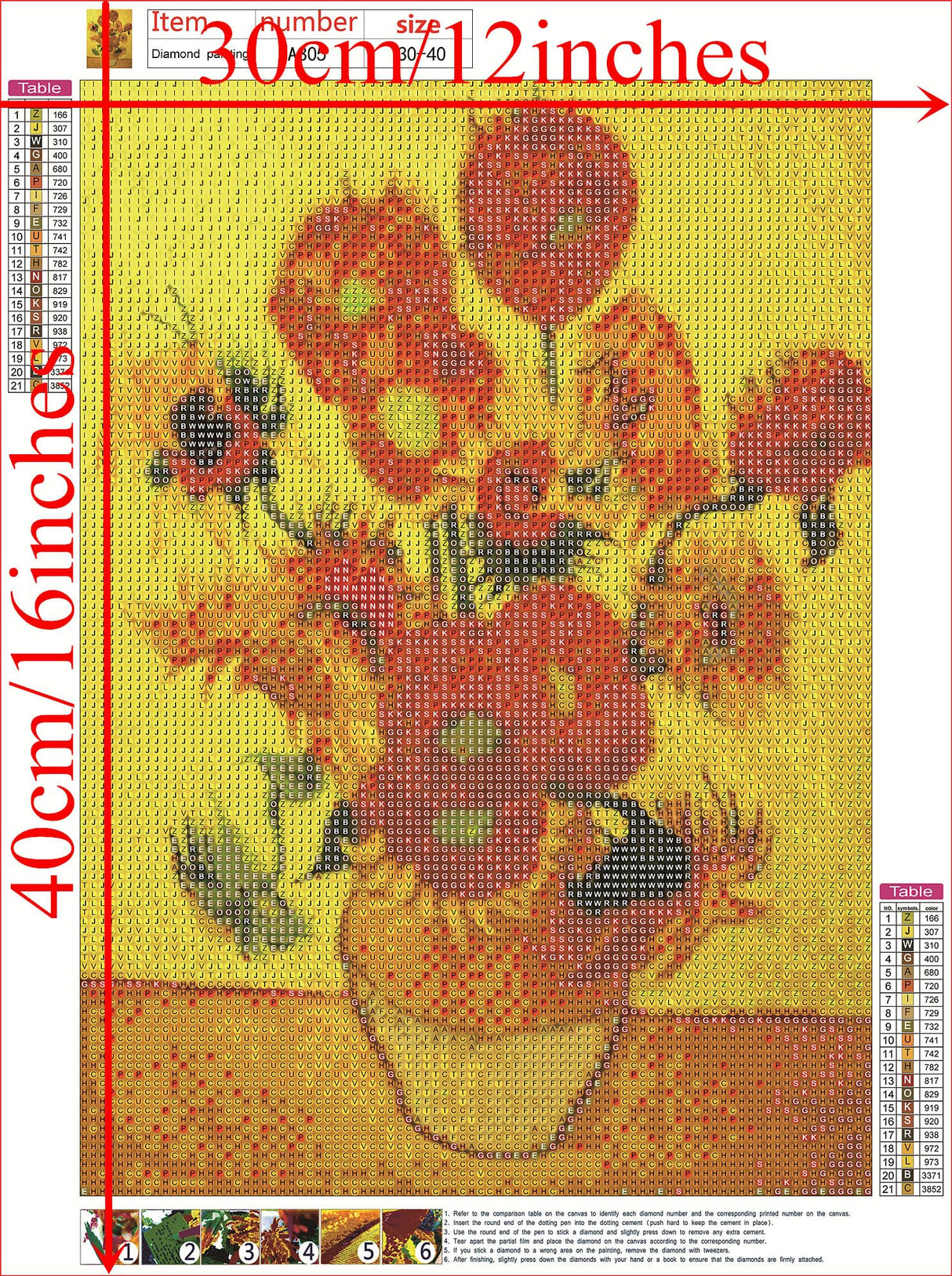 NIHO-JIUMA Diamond Painting Kits Van Gogh's Sunflower, DIY 5D Full Drill Diamond Art Gift for Adult/Teen, Home Decoration (30x40cm/12x16inches) NIHO-JIUMA