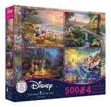 Ceaco - 4 in 1 Multipack - Thomas Kinkade - Disney Dreams Collection - Donald & Daisy Duck, 101 Dalmatians, Mickey, Minnie, & Pluto, & The Little Mermaid - (4) 500 Piece Jigsaw Puzzles Ceaco