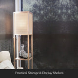 Brightech Maxwell - Modern Shelf Floor Lamp with Lamp Shade and LED Bulb - Corner Display Floor Lamps with Shelves for Living Room, Bedroom and Office - Natural Wood Brightech