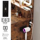LIKIMIO Vanity Desk with LED Lighted Mirror & Power Outlet & 4 Drawers, Dressing Makeup Table Set with Storage Stool and Hair Dryer Stand, Vintage LIKIMIO