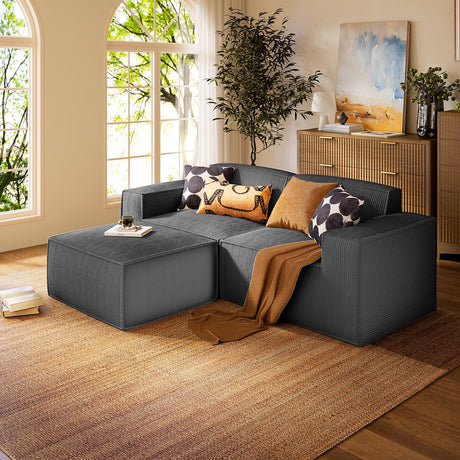 Marsail Modular Sectional Sofa, 80" L-Shaped Modular Sectional Couch with Deep Seat, Freely Combinable Sectional Clound Sofa for Living Room, No Assembly, Plush Corduroy Fabric, Grey Marsail