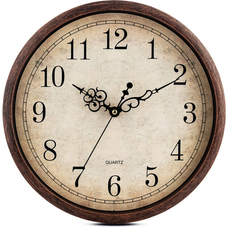 Bernhard Products Vintage Brown Wall Clock Silent Non Ticking 12 Inch Quality Quartz Battery Operated Round Decorative Easy to Read for Home Kitchen Living/Dining Room Bedroom Office Classroom School Bernhard Products