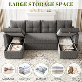 Huatean Home Oversized Sleeper Sofa Couch, 110 inch 2 in 1 Pullout Couch Bed with Double Storage Chaise, Sectional Sleeper Sofa Bed with Side Pocket for Living Room, Dark Grey Huatean Home