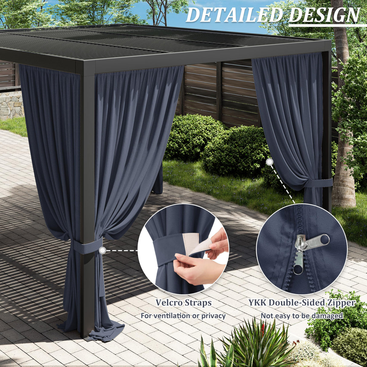 Kimunuk Gazebo Universal Replacement Privacy Curtain,10'X13' Gazebo Outdoor Waterproof Curtains, 4-Panels Sidewall Curtains with Double Zipper for Patio, Garden and Backyard (Only Curtains, Navy Blue) Kimunuk