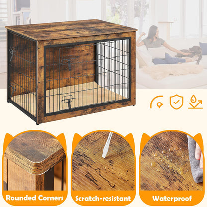 Yaheetech 40'' Dog Crate Furniture with Cushion Wooden Dog Crate with Double Doors/Adjustable Feet Side End Table for Small/Medium Dogs - WoodArtSupply