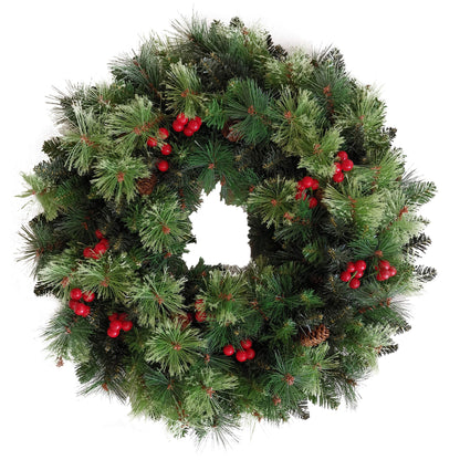 Artificial Christmas Wreath with Pine Cones and Red Berries,24 Inch Xms Decorations Unlit