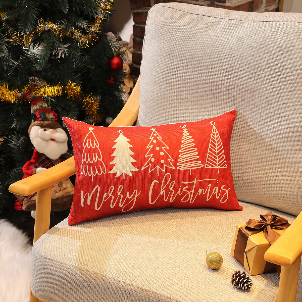 Merry Christmas Pillow Cover 12x20 Farmhouse Christmas Throw Lumbar Pillow Cover Decorations Christmas Tree Holiday Decor Case for Home Couch DFXSZ