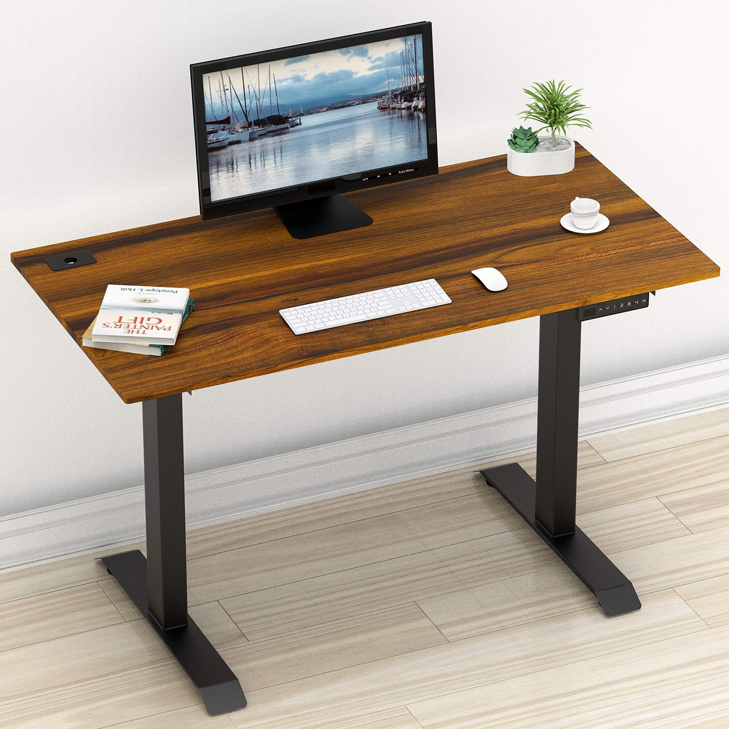 SHW Memory Preset Electric Height Adjustable Standing Desk, 48 x 24 Inches, Walnut - WoodArtSupply