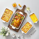 MALACASA Casserole Dishes for Oven, Porcelain Baking Dishes, Ceramic Bakeware Sets of 4, Rectangular Lasagna Pans Deep with Handles for Baking Cake Kitchen, White (9.4"/11.1"/12.2"/14.7"), Series MALACASA