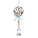 Hallmark Baby's First Christmas Silver Rattle with Blue Ribbon 2025 Christmas Ornament, Metal, New Baby Gifts Hallmark