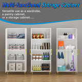 NOVAMAISON Storage Cabinet Set of 2, 69” Tall Storage Cabinet with Doors and Shelves, Freestanding Kitchen Pantry with Gold Handles and Legs, White NOVAMAISON