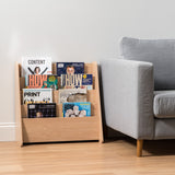 IRIS USA Wide Wooden Magazine Rack, 4-Pocket Periodical Book Sketchbook Stand with Deep Compartments for Living Room Bathroom Kids Room Classroom Office, Light Brown IRIS