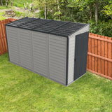 Duramax SideMate 4x10 FT PVC Resin Outdoor Garden Lean-to Storage Shed with Foundation Kit – All-Weather Vinyl Storage, Heavy-Duty Construction, Maintenance-Free, Adobe with Gray Trim DURAMAX