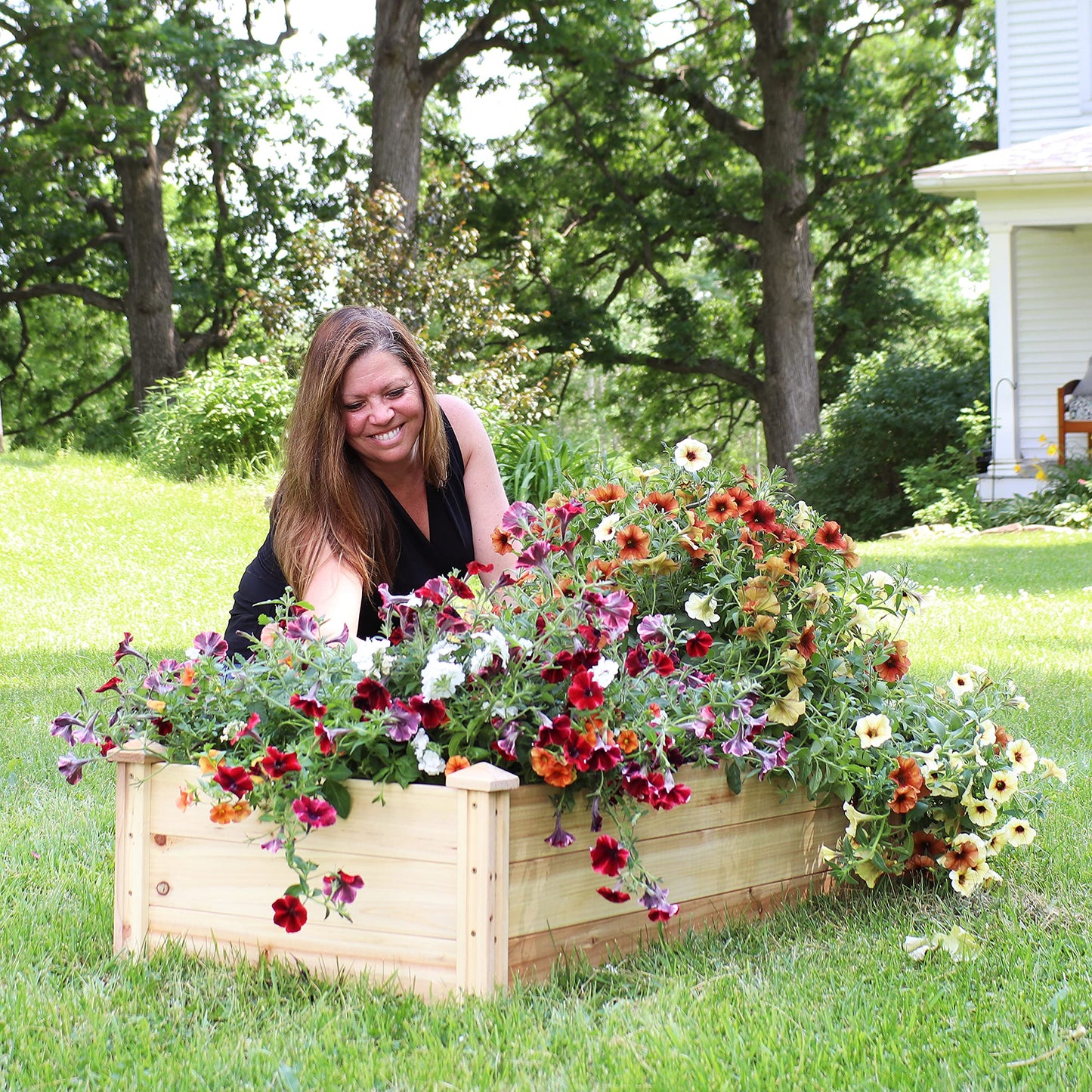 Sunnydaze 48.25-Inch Rectangular Wood Raised Garden Bed - Elevated Planter Box for Flower, Vegetable, and Herb Gardening