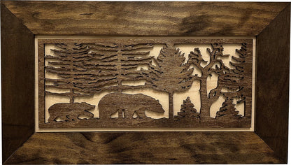 Hidden Gun Cabinet Bears In The Woods Wall Decoration - Secure Wall Mount Gun Safe by Bellewood Designs - WoodArtSupply