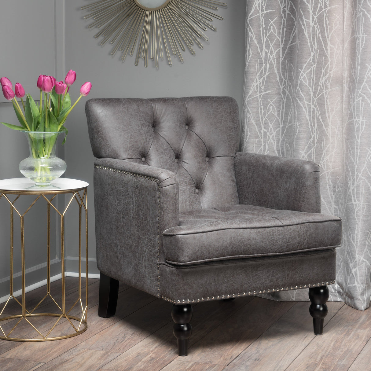 Christopher Knight Home Malone Tufted Club Chair, Slate 28D x 29.5W x 33.5H Inch Christopher Knight Home