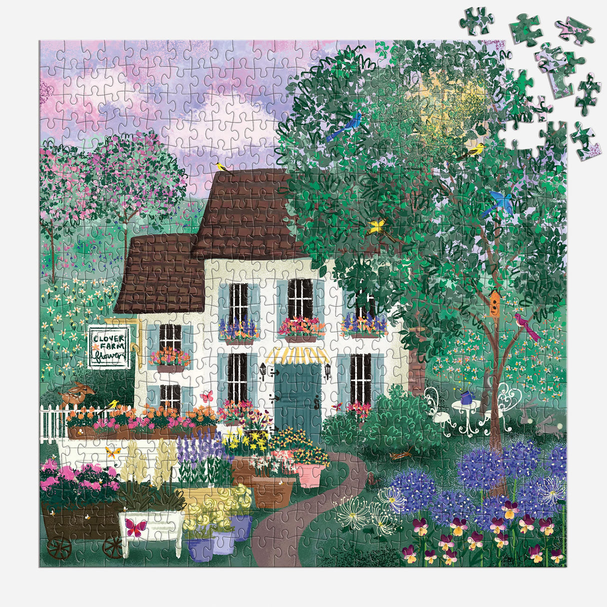 Galison Garden Path – 500 Piece Puzzle Fun and Challenging Activity with Bright and Bold Artwork of Country Cottage and Plant Path for Adults and Families Galison