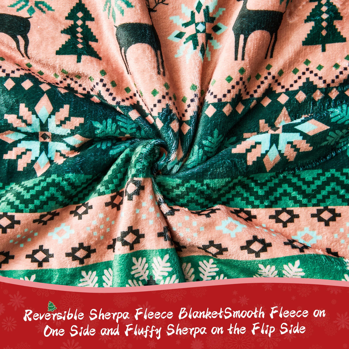 Ramees Christmas Throw Blanket, Christmas Decorations Blankets and Throws, Fuzzy Cozy Soft Warm Fleece Sherpa Winter Holiday Blanket for Bed Couch Sofa Reindeer Snowflakes Ramees