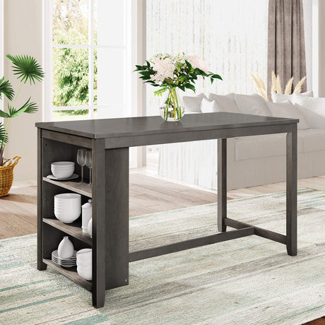 5 Pieces Counter Height Wooden Bar Table Set with 3-Tier Shelf and 4 Chairs, Rustic Farmhouse Dining Table Set for 4, Gray Harper & Bright Designs