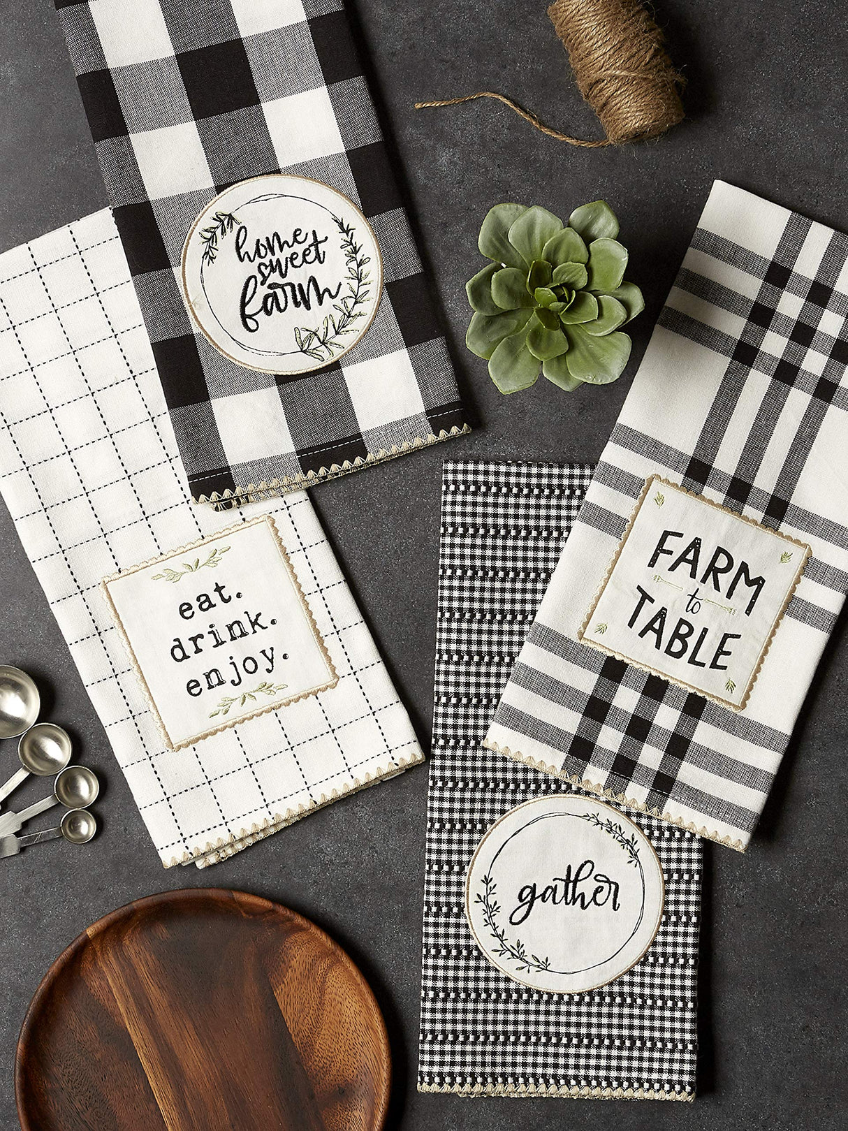 DII Home Sweet Farmhouse Kitchen Collection, Dishtowel Set, 18x28, Black, 4 Count DII