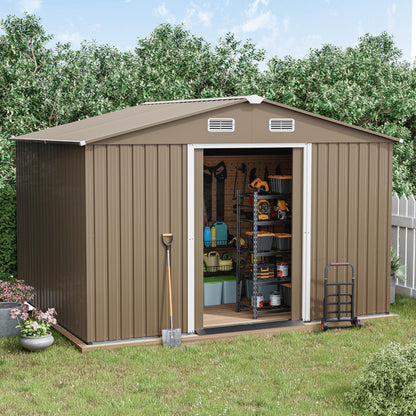 Kurapika 10 x 8FT Outdoor Storage Shed Waterproof, Large Garden Tool Shed with Air Vents and Lockable Sliding Door, Shed Storage House, Metal Shed Outdoor Storage for Garden, Patio, Backyard, - WoodArtSupply