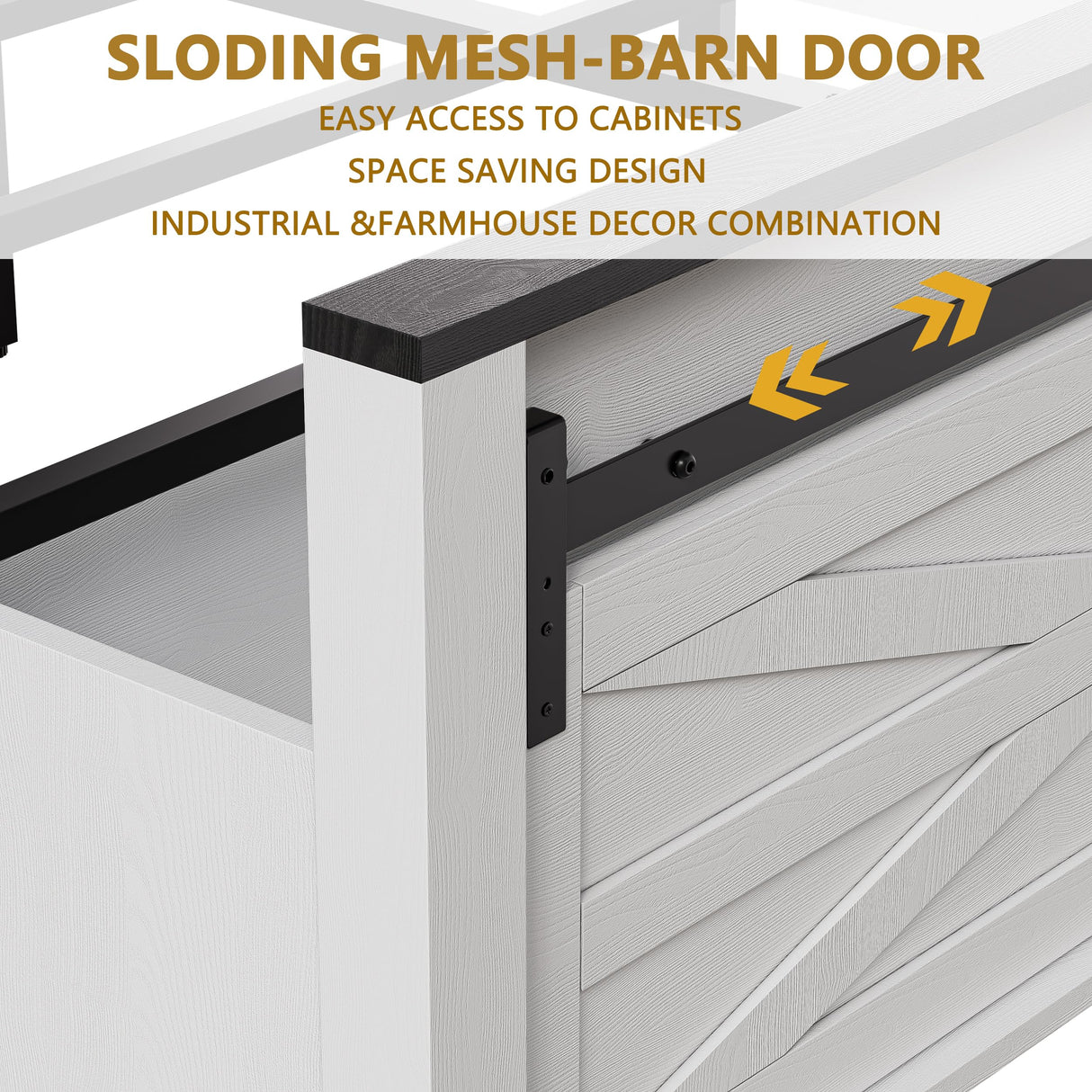 PAKASEPT Queen Size Farmhouse Wood Bed Frame with Sliding Barn Door and Ample Storage PAKASEPT