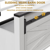 PAKASEPT Queen Size Farmhouse Wood Bed Frame with Sliding Barn Door and Ample Storage PAKASEPT