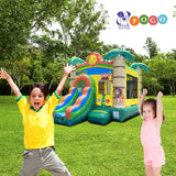 Inflatable Bounce House with Slide for Kids (Without Blower) - 18 x 12 x 14.5 Foot Tropical Smiley Face Backyard Inflatable Bouncy House - Built-in Bladder Water Misting System Pogo Bounce House