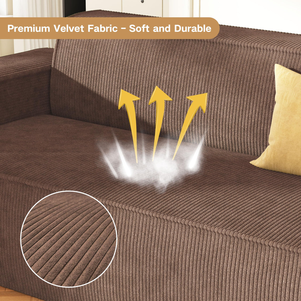 Swbvs Sofa-in-a-Box, Memory Foam 3-Seater Couch, No Installation & Easy to Transport, Deep Seat Modern Sofa with Corduroy Fabric, Couch for Living Room, Bedroom, Apartment, Home Office, Brown Swbvs