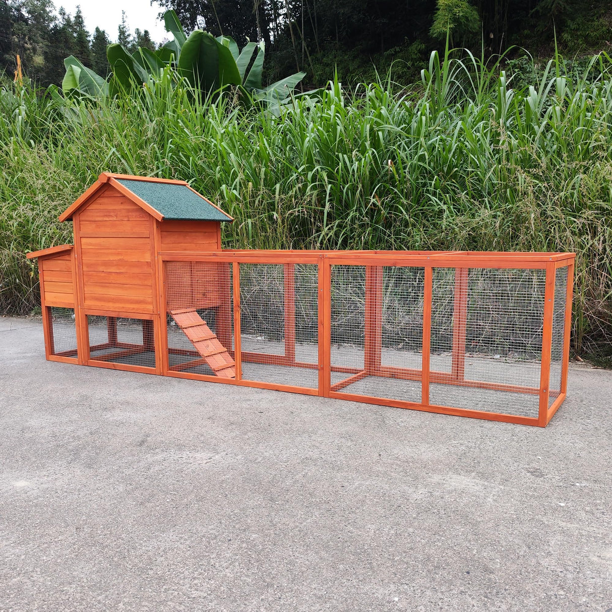 YOPTO 122" Large Chicken Coop with Run,Outdoor Chicken Run W/Nesting Box & Perch,Wooden Hen House W/Ramp & Sliding Trays,Waterproof Poultry Cage W/Sloped Asphalt Roof,for 3-4 Chickens,Natural YOPTO