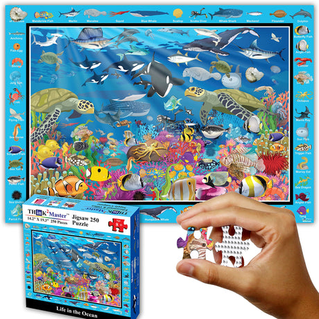 Think2Master Ocean Life 250 Pieces Jigsaw Puzzle Fun Educational Toy for Kids, Boys, Girls, School & Families. Great Gift for Boys & Girls Ages 8-10+ to Stimulate Learning. 14.2” X 19.3” THINK2MASTER