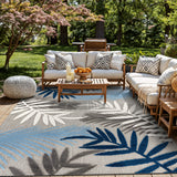 Rugshop Blue Palm Frond Indoor/Outdoor Area Rug Non-Shedding Easy Cleaning for Patio, Deck and Living Room, 5' x 7' Rugshop