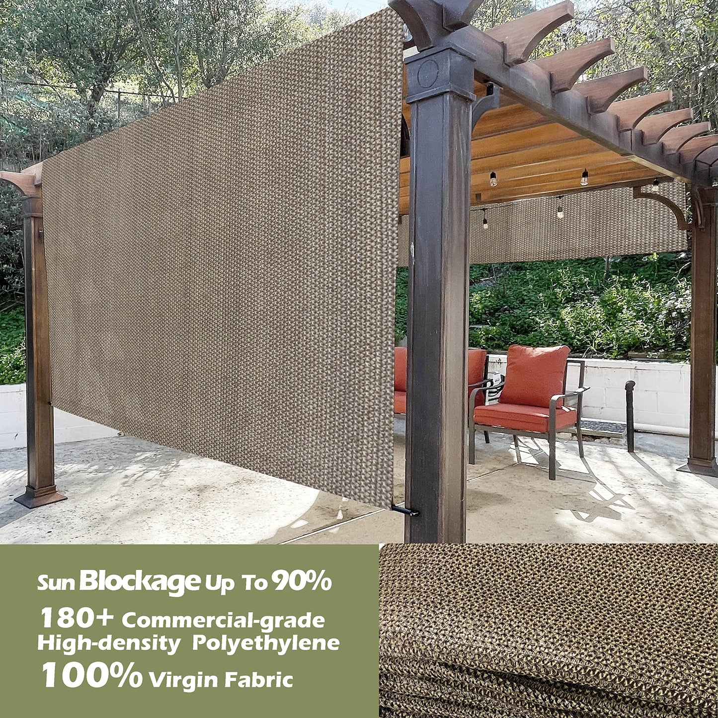 Pergola Shade Cover - Pergola Replacement Canopy with Breathable Shade Cloth for 10x10 & 12x10 FT Pergola (18 FT x 105 in, Walnut) - WoodArtSupply