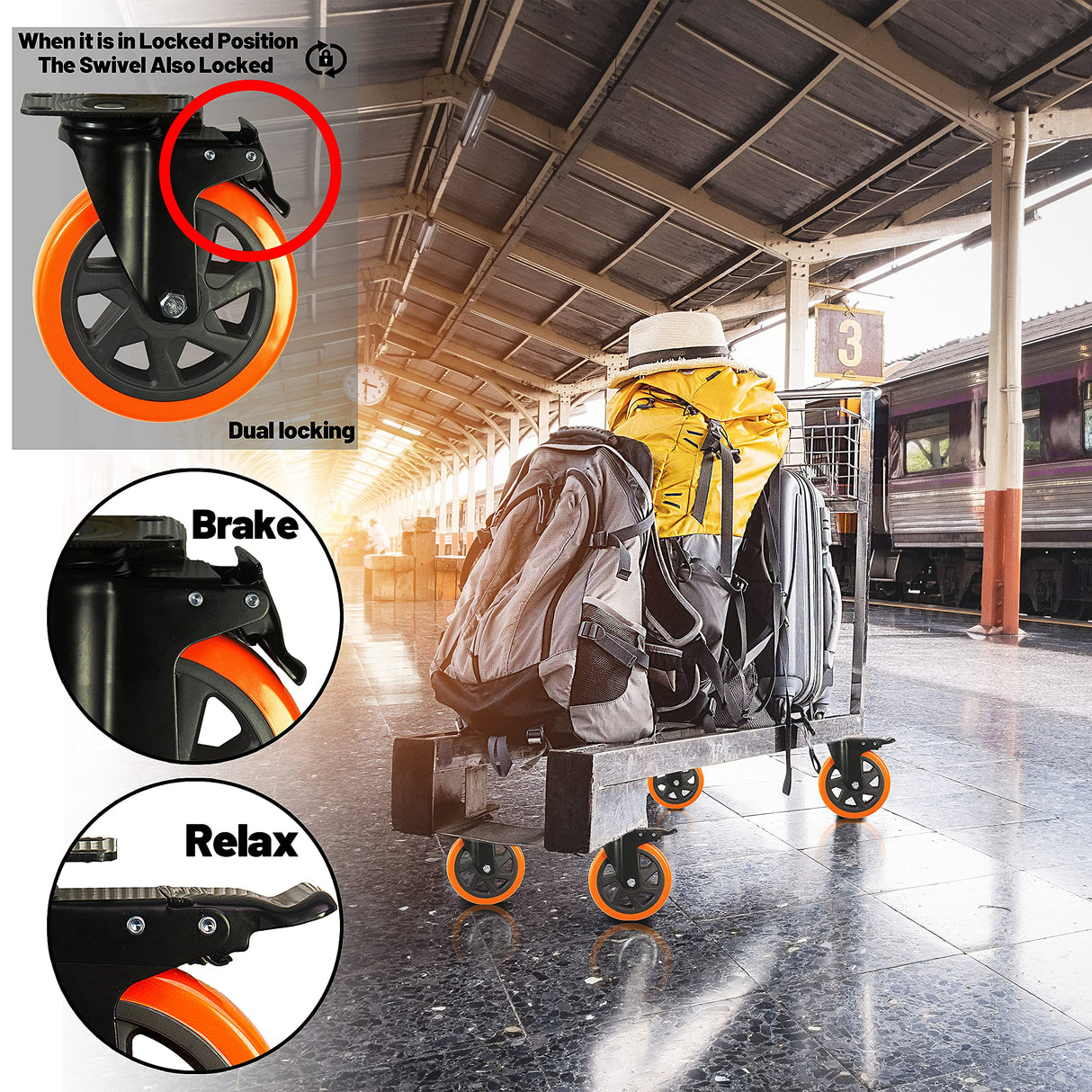 6 Inch Caster Wheels, Heavy Duty Casters Load 2800 Lbs, Industrial Swivel Silent Caster Wheels for Workbench Cart and Furniture Set of 4 Feirenql