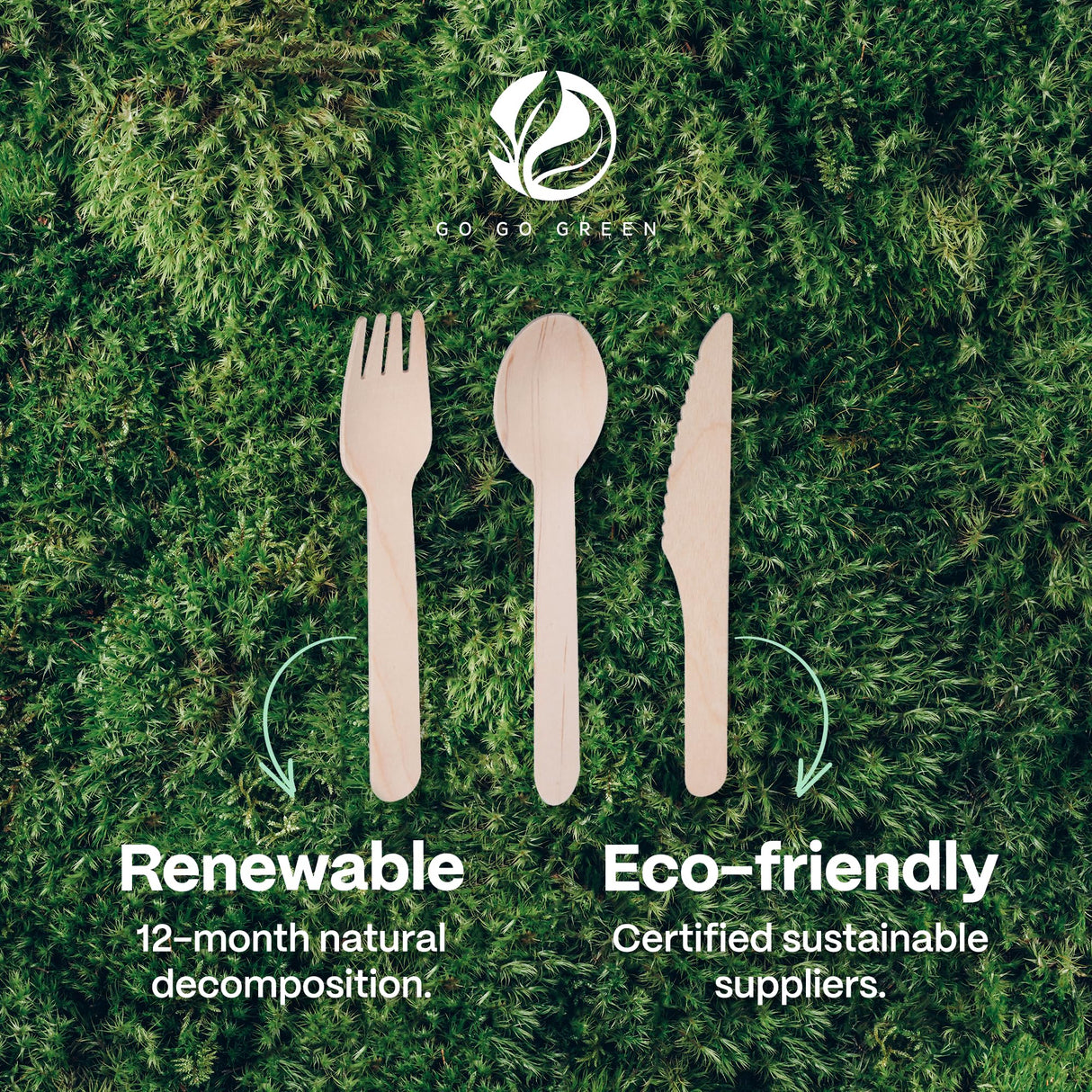 100% Compostable Cutlery Set - 300 Pieces Wooden Compostable Utensils [120 Forks, 90 Knives, 90 Spoons] - Disposable Wooden Cutlery, Eco Friendly Forks And Spoons Disposable Cutlery Set Party Utensils GO GO GREEN