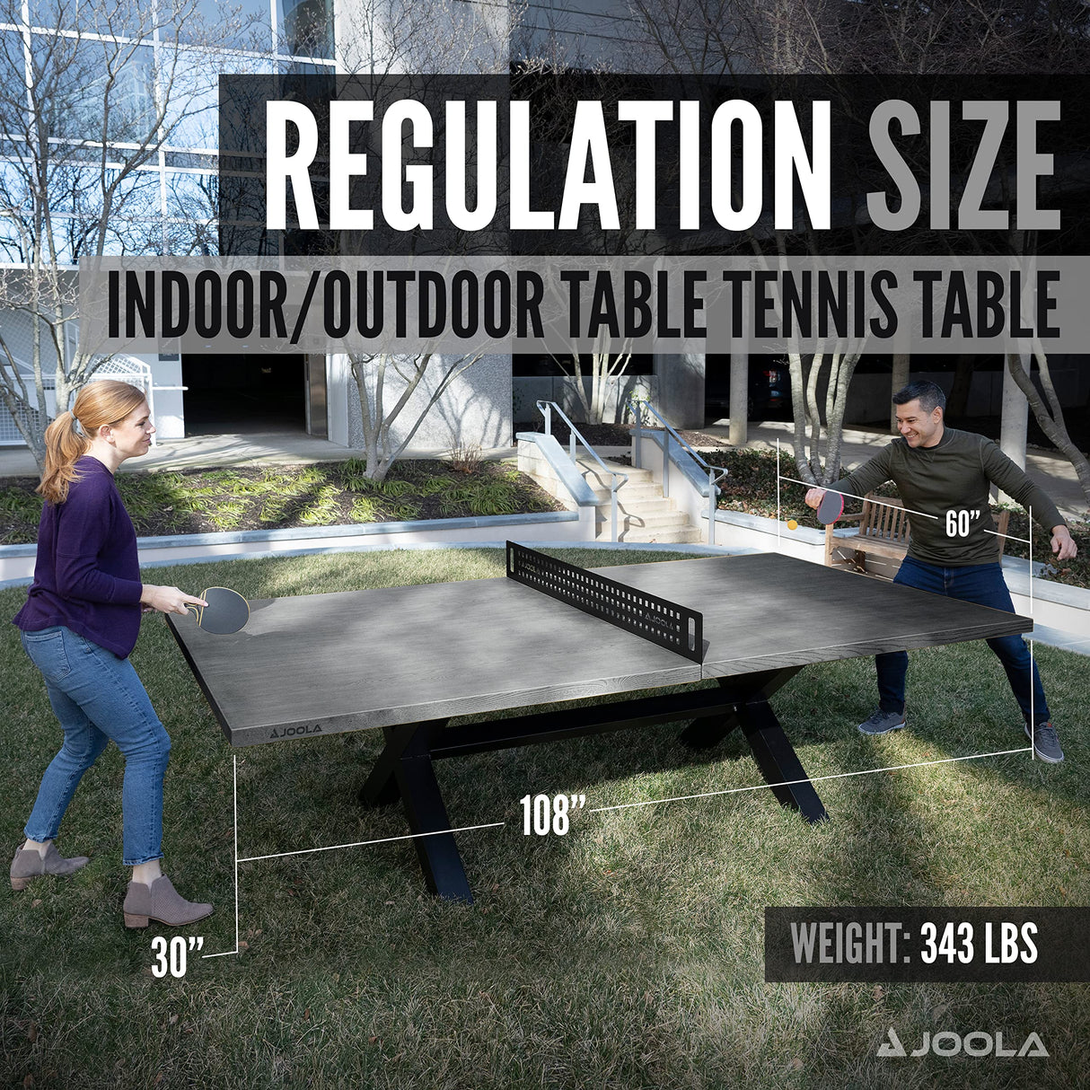 JOOLA Berkshire Outdoor Table Tennis Table - Multi Use Conference Table Dining Table - Concrete Gray Wood Look Includes Steel Outdoor Ping Pong Net Set & Frame - Hybrid Indoor Outdoor Ping Pong Table JOOLA