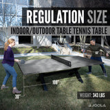 JOOLA Berkshire Outdoor Table Tennis Table - Multi Use Conference Table Dining Table - Concrete Gray Wood Look Includes Steel Outdoor Ping Pong Net Set & Frame - Hybrid Indoor Outdoor Ping Pong Table JOOLA