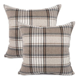 YOUR SMILE Retro Farmhouse Outdoor Buffalo Tartan Chequer Plaid Cotton Linen Decorative Throw Pillow Case Cushion Cover Pillowcase for Sofa 18 x 18 Inch, Set of 2, Khaki/Stripe YOUR SMILE