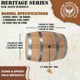 5 Gallon Oak Barrel - Wooden Whiskey Barrel Wine Barrel (20 Liter) - for The Home Brewer, Distiller, Wine Maker - New American 20L Oak Barrels for Aging Whiskey, Bourbon, Mead (HERITAGE SERIES) THOUSAND OAKS BARREL