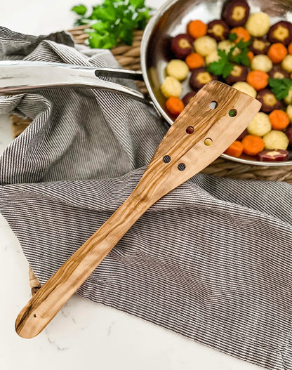 Cilio Toscana Olivewood 3-Piece Utensil Set, Includes Perforated Spatula, Stirring Spoon, Cooking Spoon, Natural