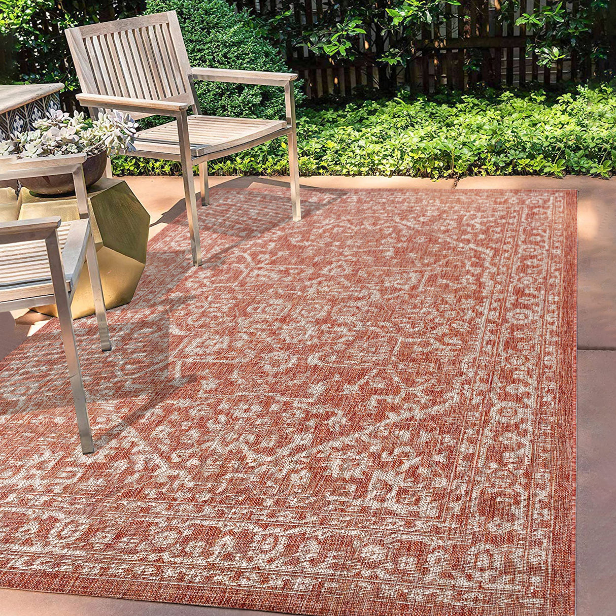 JONATHAN Y Boho Medallion Indoor Outdoor Area Rug 8X10 Red/Taupe, Malta Textured Weave for Backyard, Patio, Porch, Easy-Cleaning, High Traffic, Pet-Friendly, Non-Shedding (SMB104A-8) JONATHAN Y