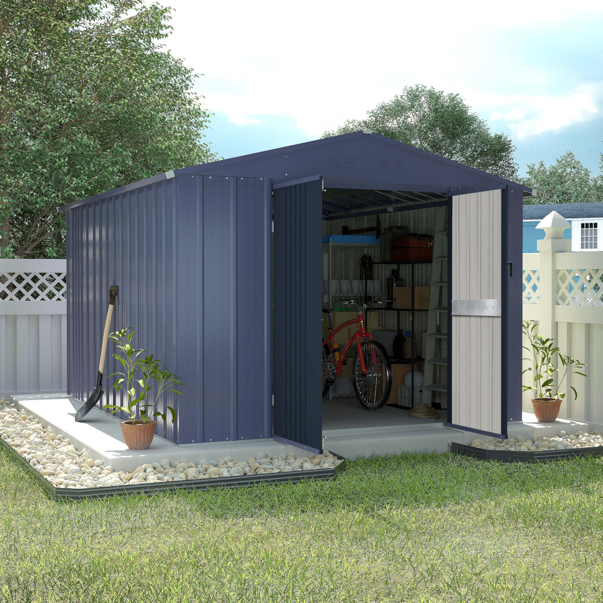 VEIKOU 8 x 10FT Storage Shed with Thickened Galvanized Steel, Outdoor Storage Shed with Lockable Door & Air Vents, Garden Tool Metal Shed for Patio Garage Yard, Grey VEIKOU