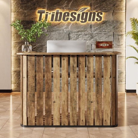 Tribesigns 63-Inch Reception Desk with Counter, Modern U-Shaped Front Desk with Private Panel, Retail Checkout Counter Table for Lobby, Salon, Reception Room, Office, Brown Tribesigns