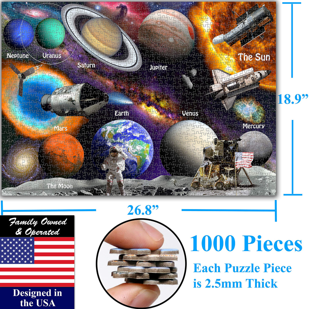 Think2Master Solar System & Space Exploration 1000 Pieces Jigsaw Puzzle for Kids 12+, Teens, Adults & Families. Great Gift for stimulating Learning About Astronomy. Size: 19” X 27” THINK2MASTER